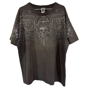 Liquid Blue Y2K Skull Sword Star Skulls Cross Bones Vintage Shirt Mens XL Faded